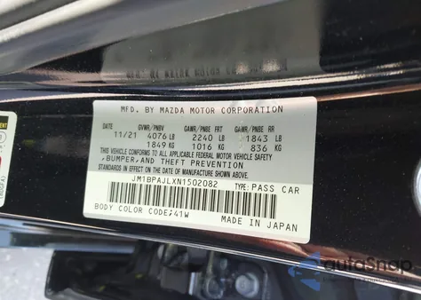 2022 Mazda Mazda3 2.5 S from USA, damaged, VIN JM1BPAJLXN1502082